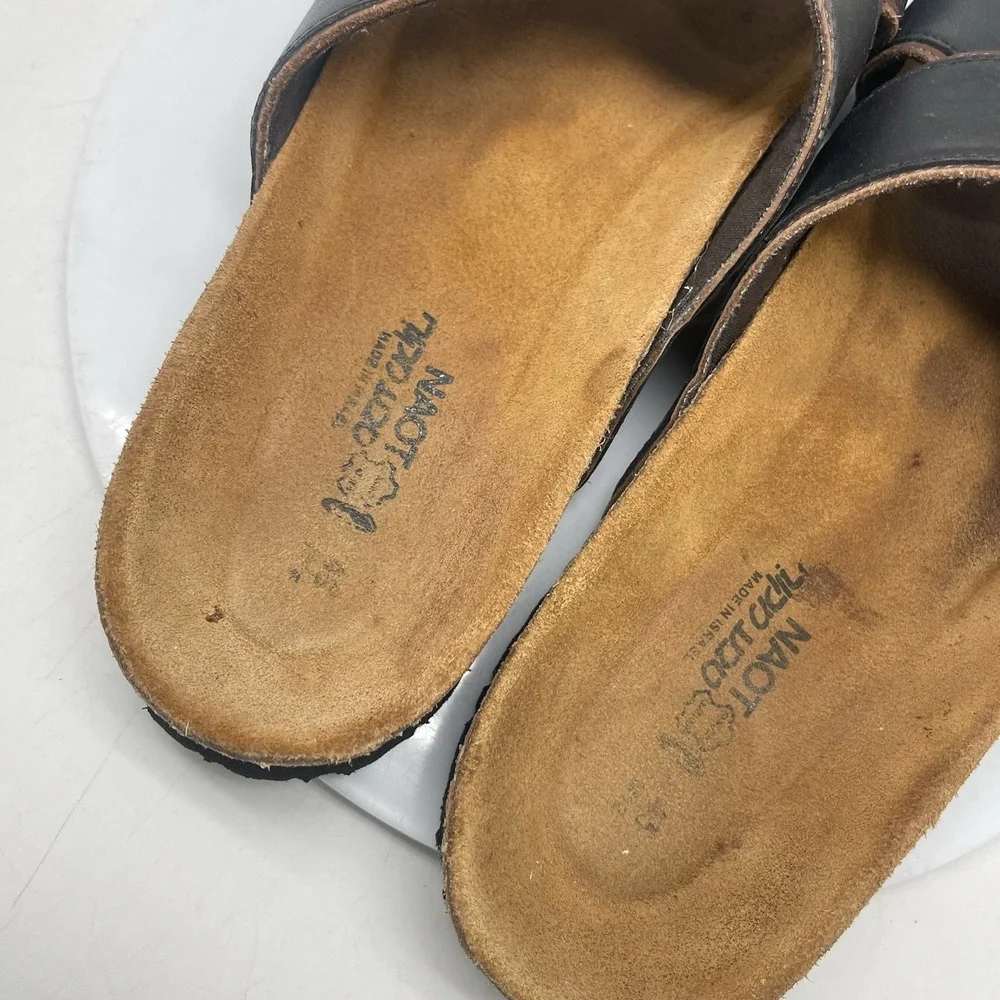 Naot Mens Sandals Mens 46 Mens 13-13.5 US Cheyenne Black Toffee Leather Slides